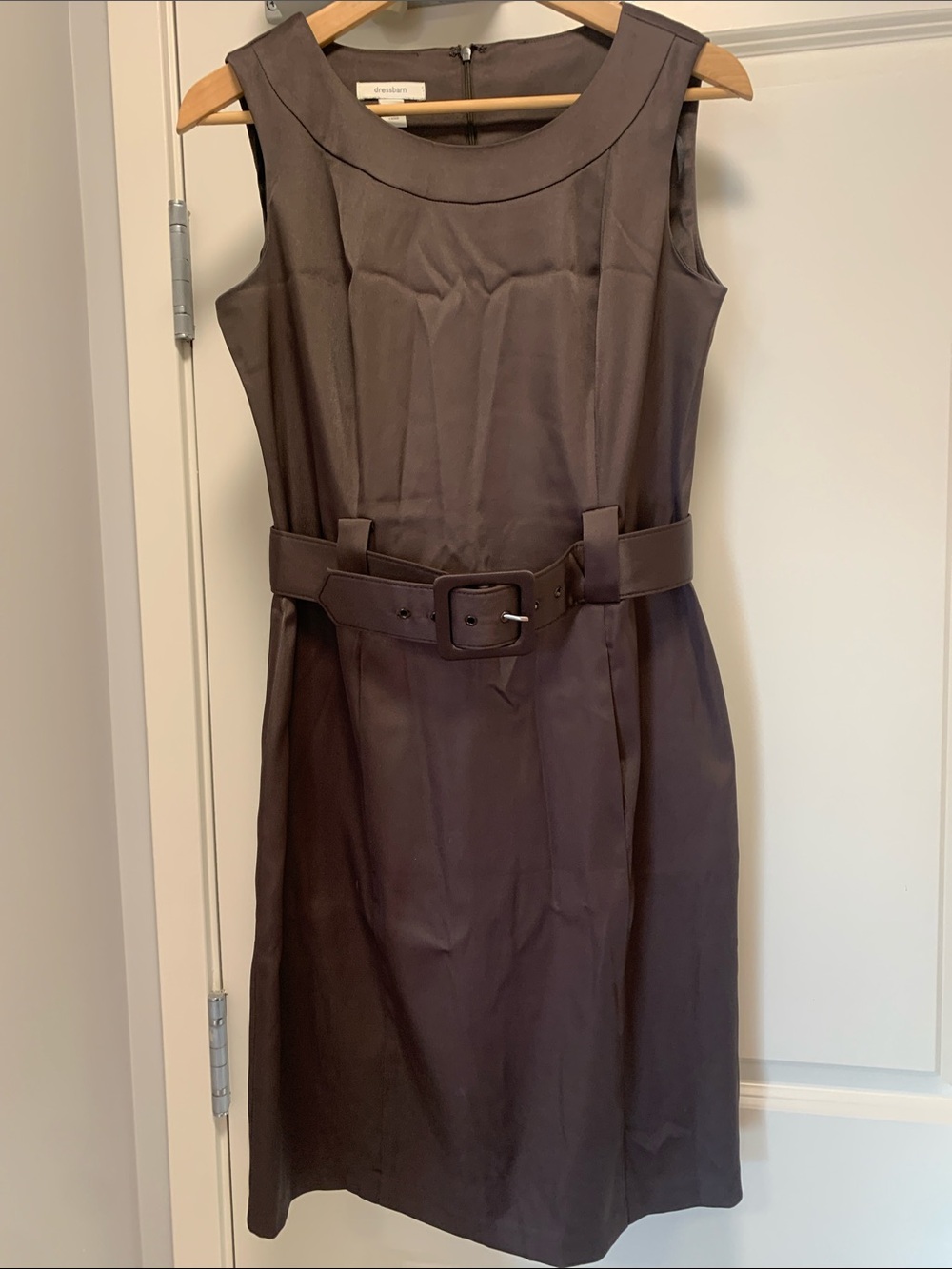 Dressbarn Dark Brown Sleeveless Belted Sheath Dress